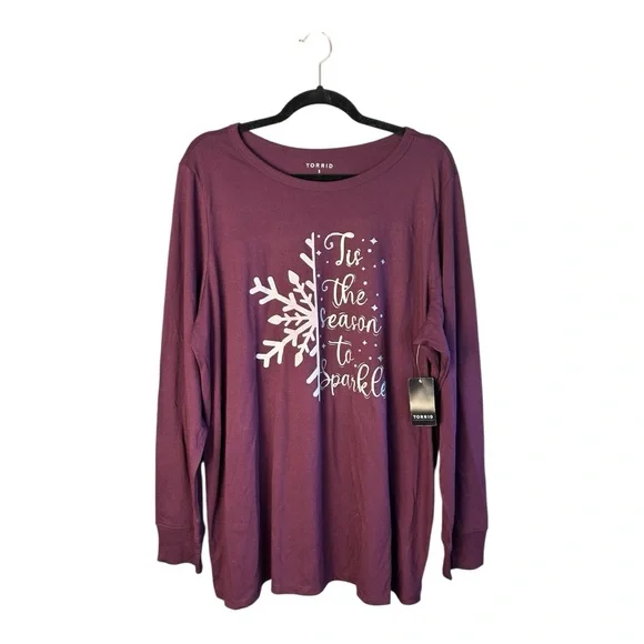 Torrid Purple Long Sleeve Tee with Festive Design - Picture 2 of 8